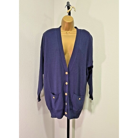 Lambs Wool Blend Cardigan Sweater Womens M Pockets Coastal Grandma Office Career - Picture 1 of 6